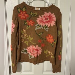 Talbots Floral Knit Sweater - Brown and Pink
